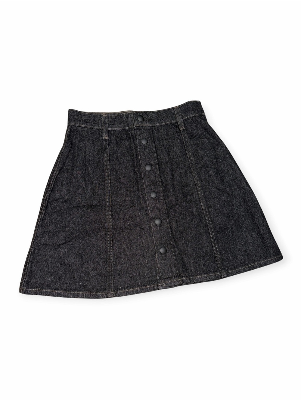 Ag Adriano Goldschmied High-Rise Black A-Button Denim Skirt, size 27